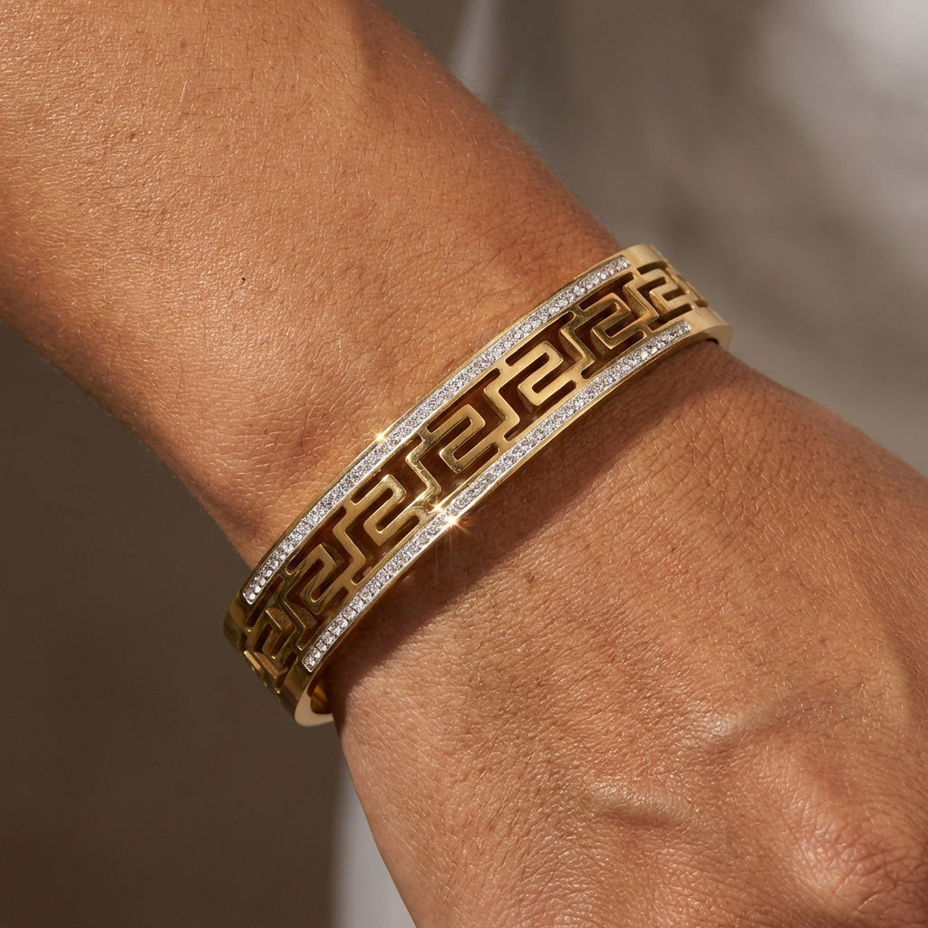 Luxury Greek Key bracelet on wrist