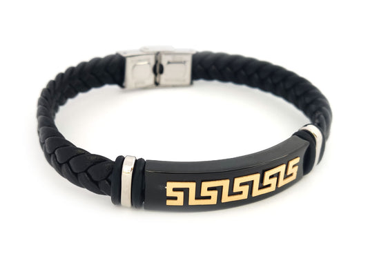 “22 cm stainless steel and leather bracelet with 10 mm width, made in Greece”

