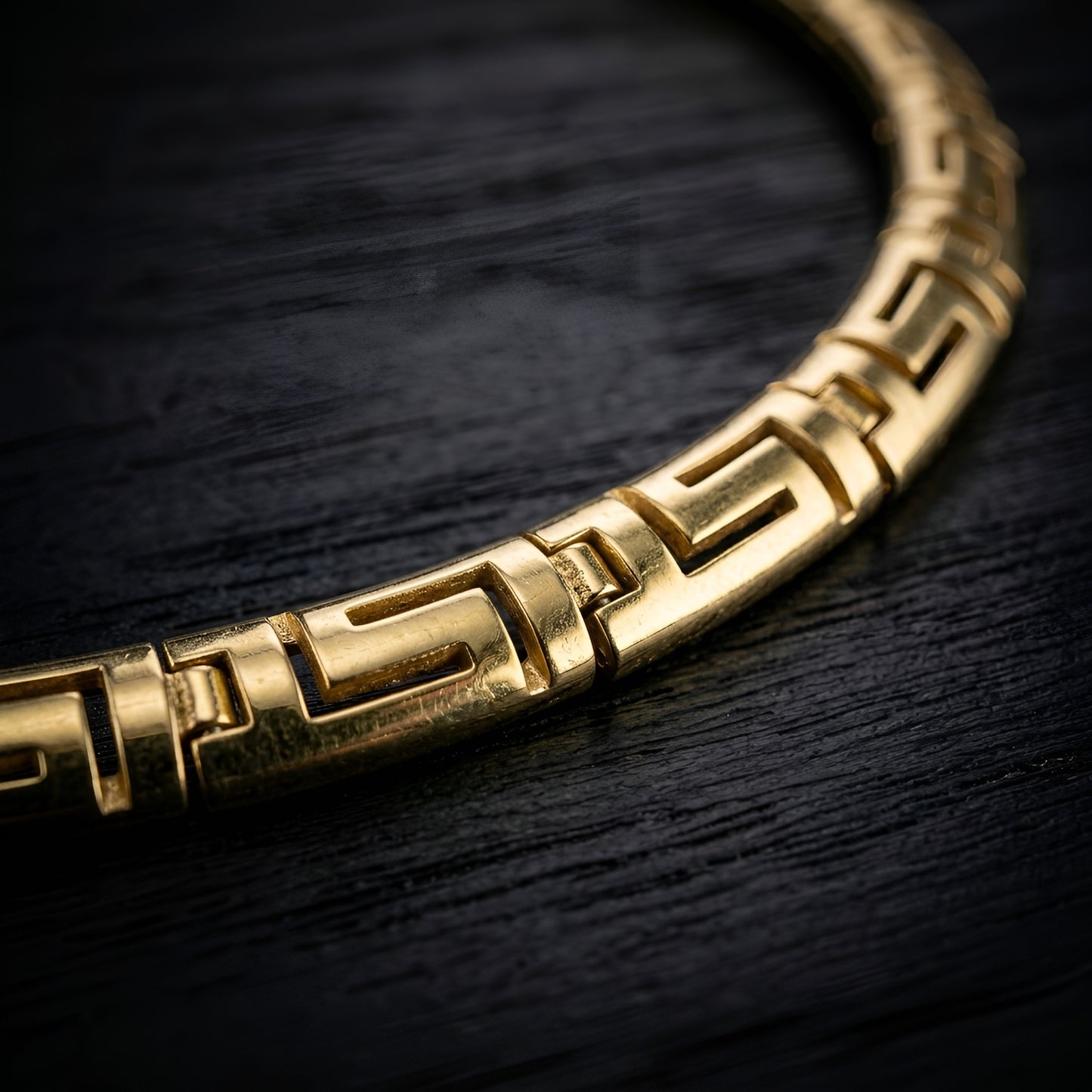 Greek Key Meander curved sterling silver necklace gold plated