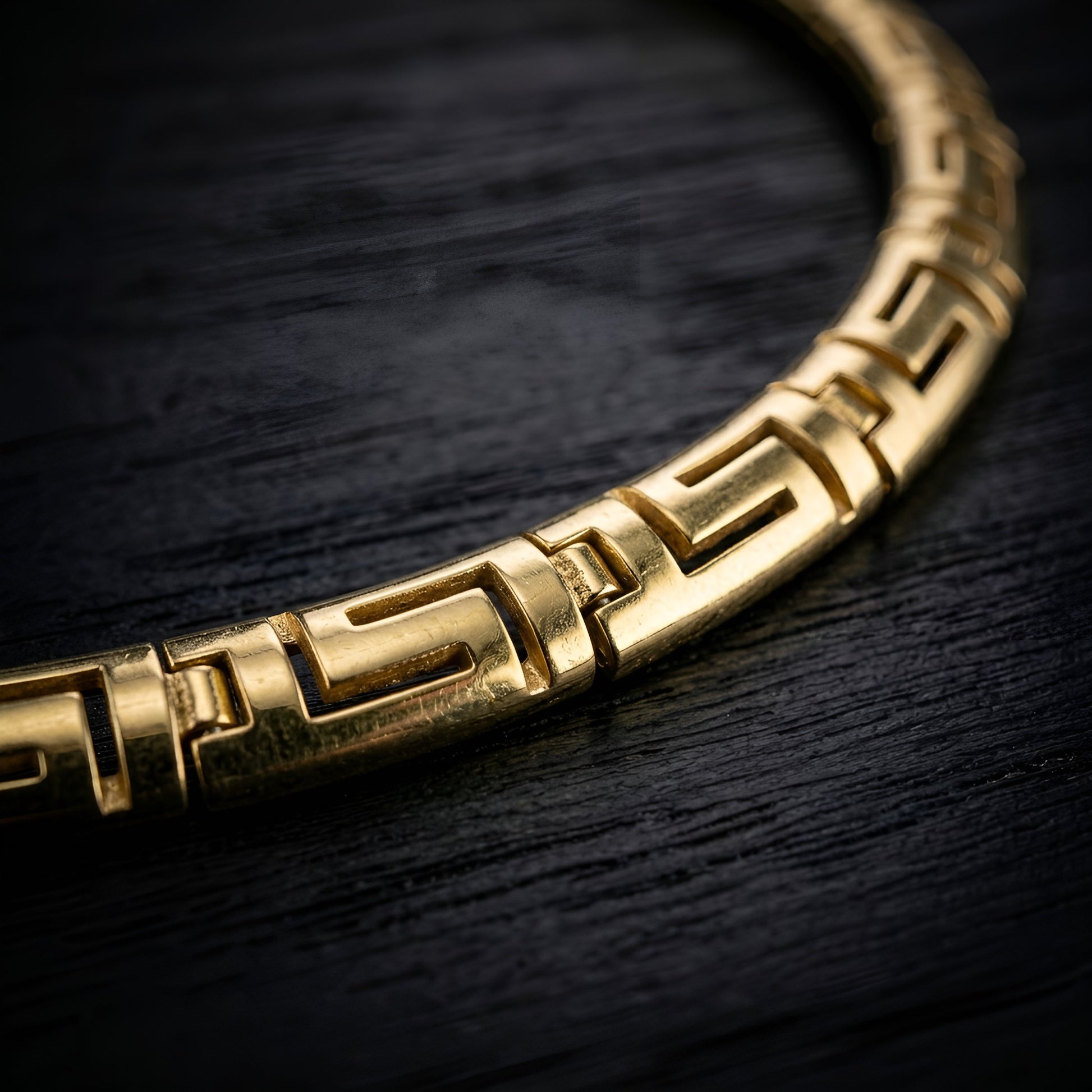 Greek Key Meander curved sterling silver necklace gold plated