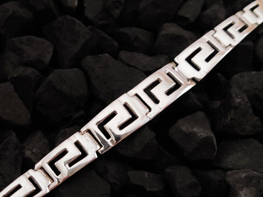 Greek Key Meander Gradual Silver Bracelet