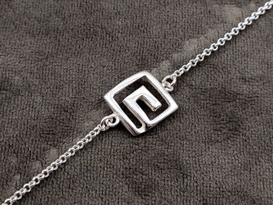 Meander Greek Key Silver Chain Bracelet 14x14mm