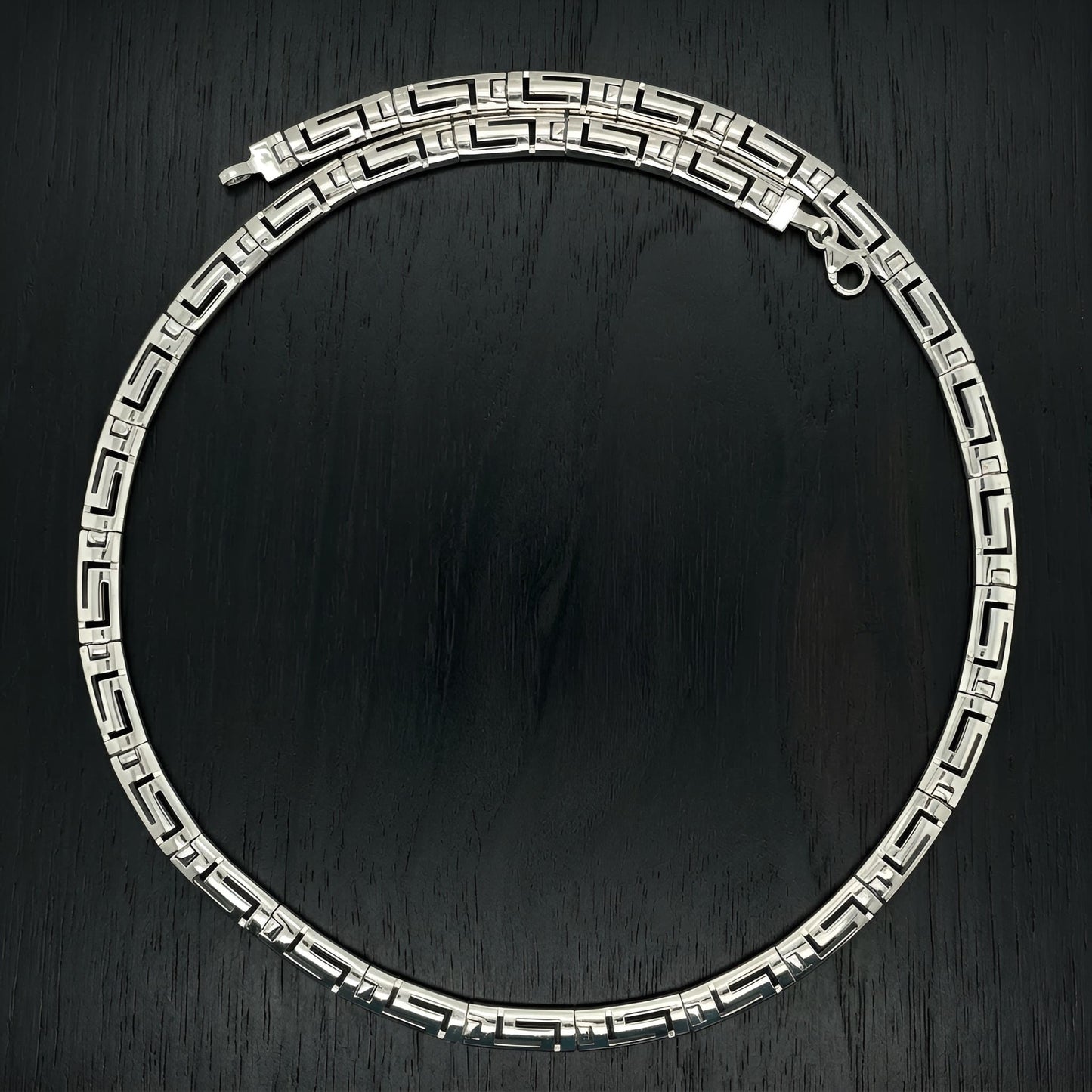 Sterling Silver 925 Greek Key Meander curved necklace made in Greece