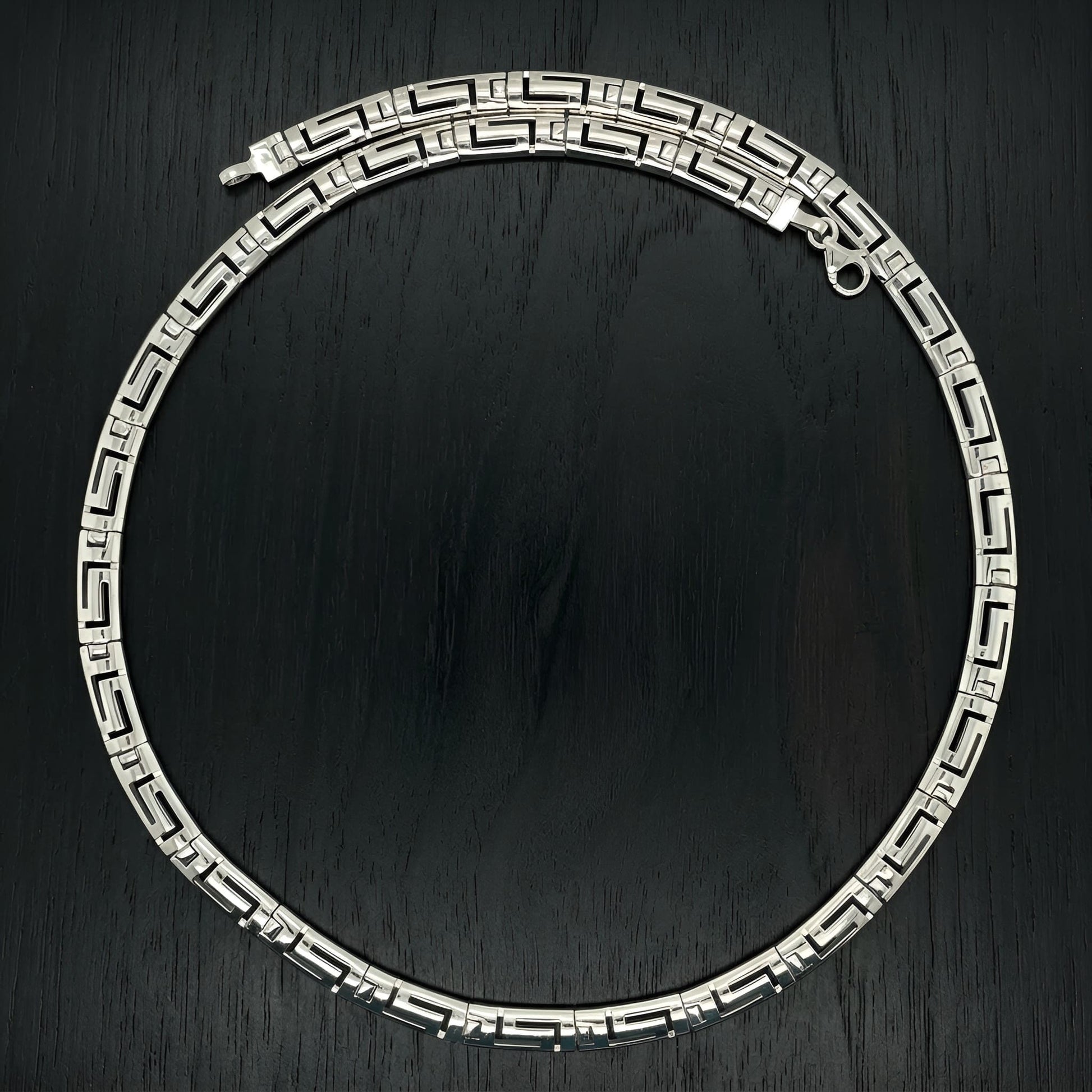 Sterling Silver 925 Greek Key Meander curved necklace made in Greece