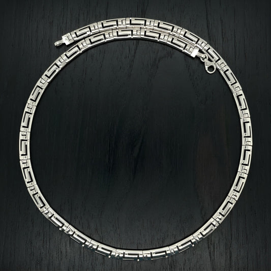 Sterling Silver 925 Greek Key Meander curved necklace made in Greece