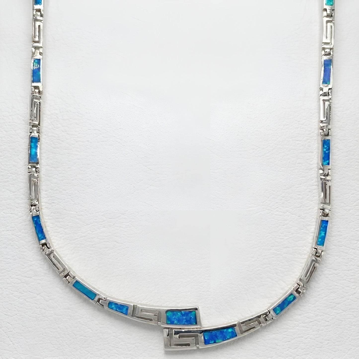 Sterling Silver 925 blue opal Greek Key Meander necklace made in Greece