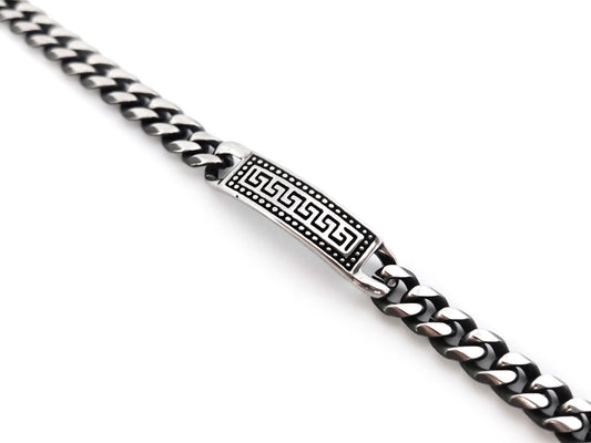 Greek key stainless steel ID bracelet made in Greece – 21–22 cm length, 8mm width

