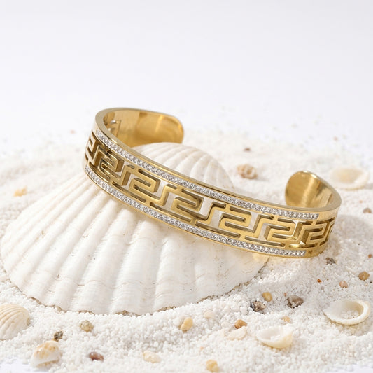 Gold Greek Key bracelet with CZ stones