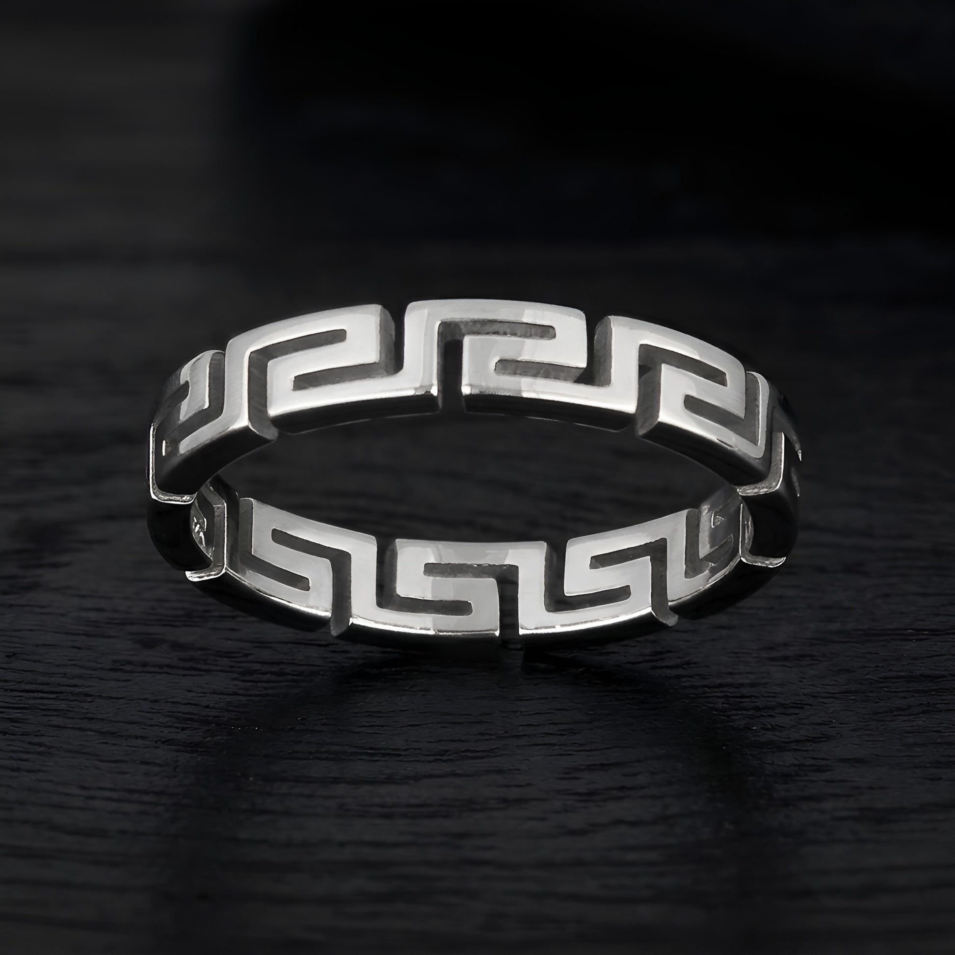 Stainless steel Greek Key Meander ring made in Greece
