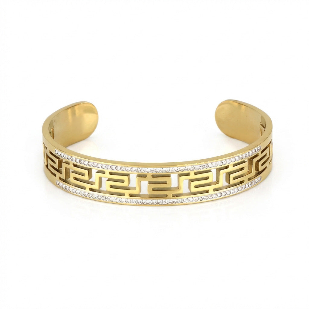 Adjustable gold plated Greek bracelet close up
