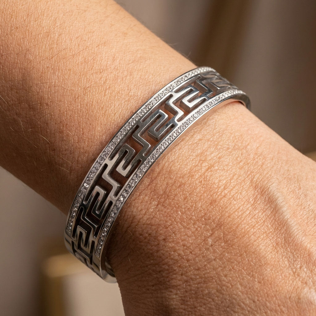 Greek Stainless steel cuff bracelet on wrist