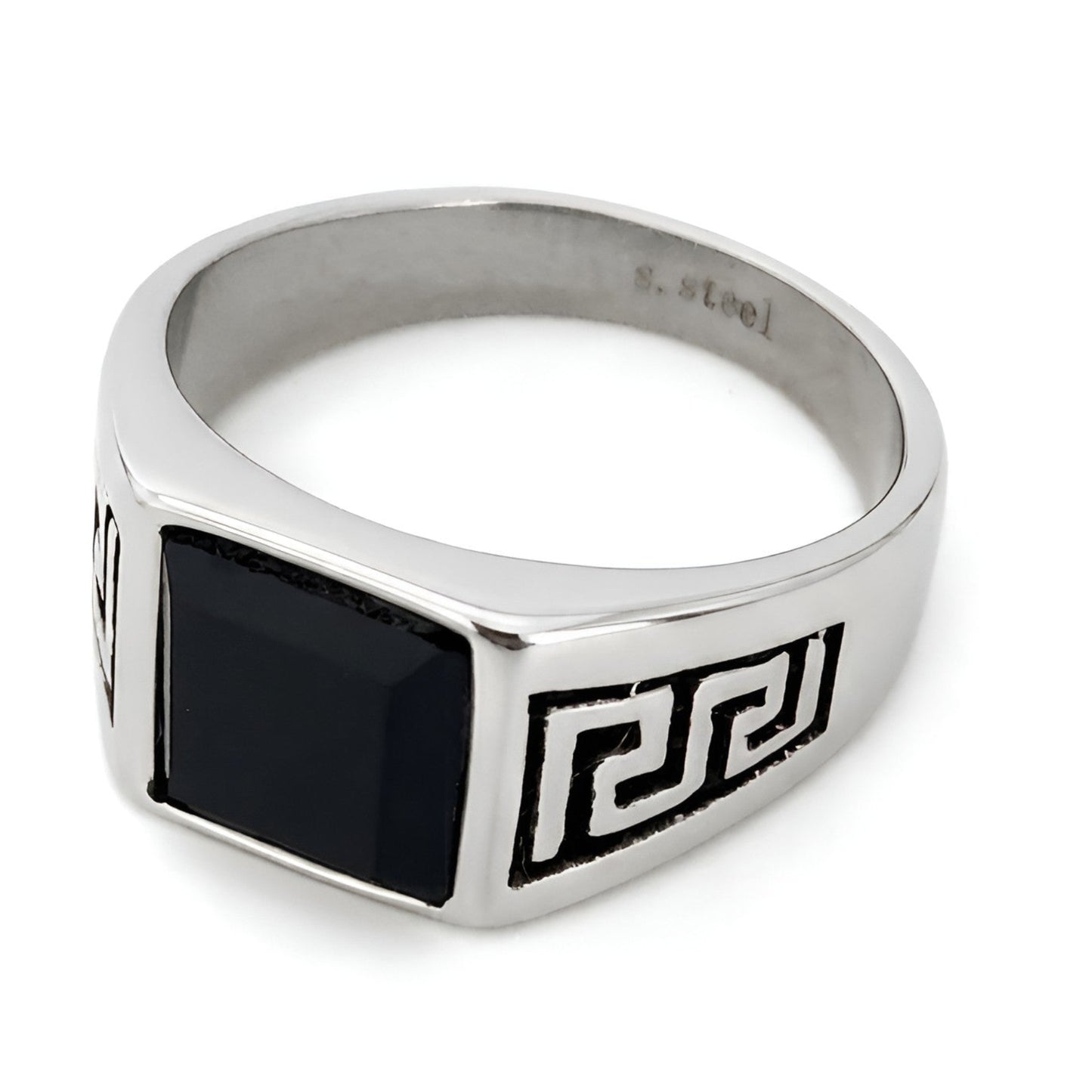 Greek Key stainless steel ring 12mm wide