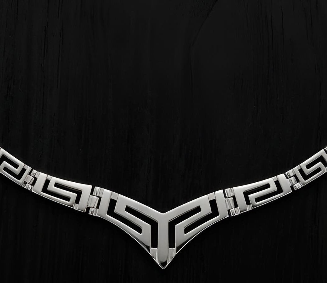 Sterling Silver 925 Greek Key V necklace made in Greece