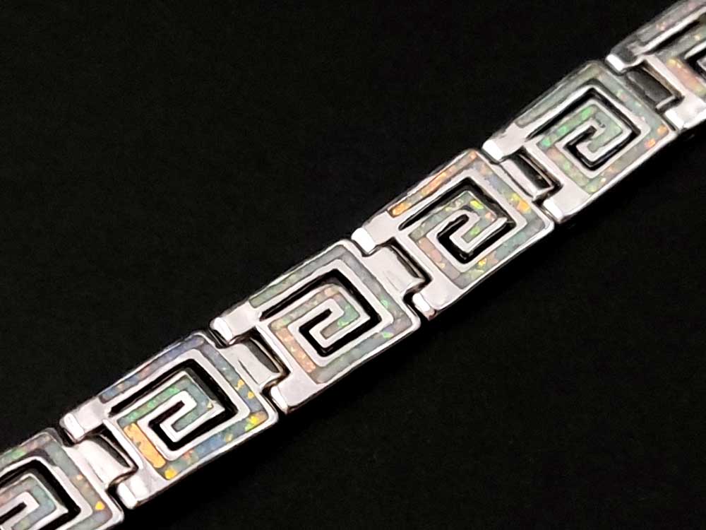 Greek White Opal Silver Bracelet 8mm