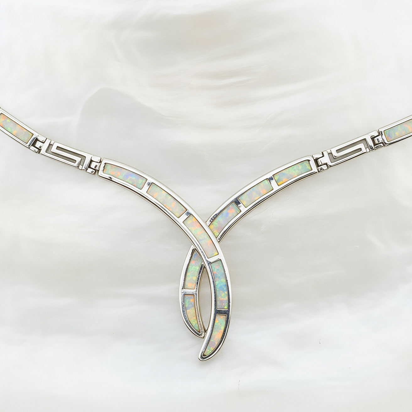 Modern Greek key opal necklace made in Greece