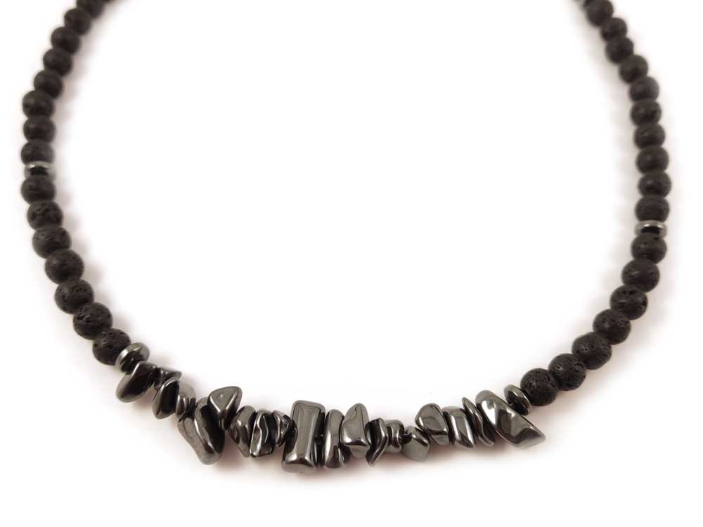 Natural Lava Stone & Hematite Necklace – Greek Handmade Jewelry – A beautifully handcrafted necklace featuring 6mm lava stones and hematite nuggets, made in Greece.

