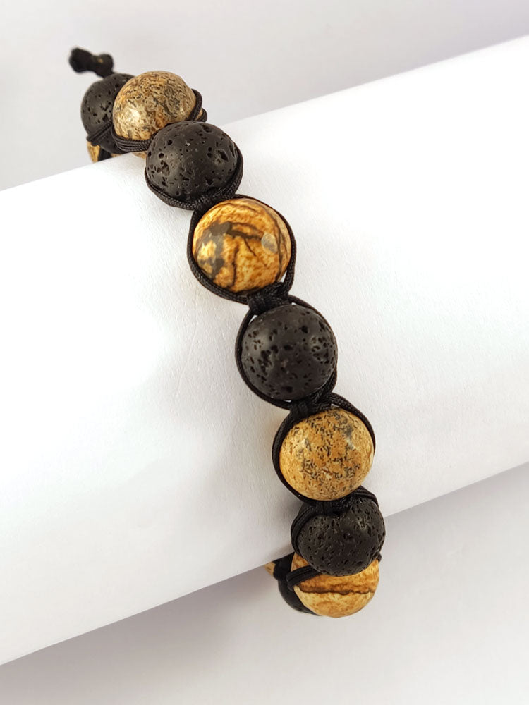 Brown jasper and volcanic lava bead bracelet for men and women