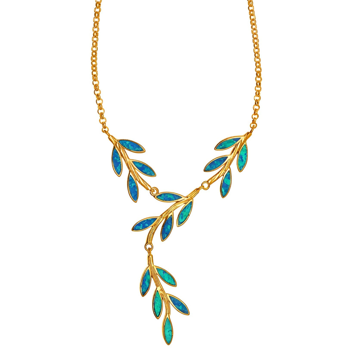 Blue opal necklace in gold plated sterling silver 925 made in Greece