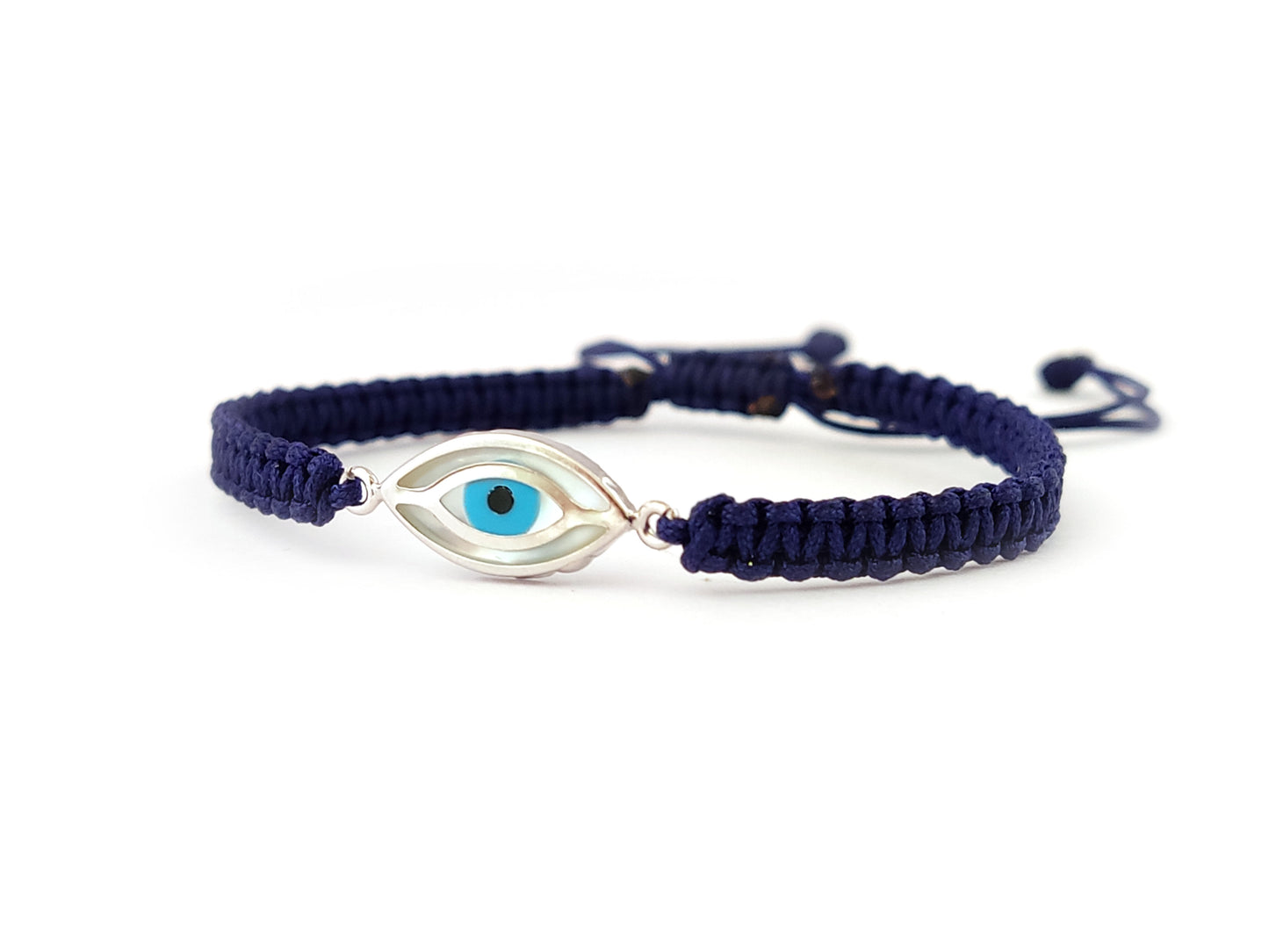 Bracelet en macramé argenté avec cordon bleu Evil Eye Nazar