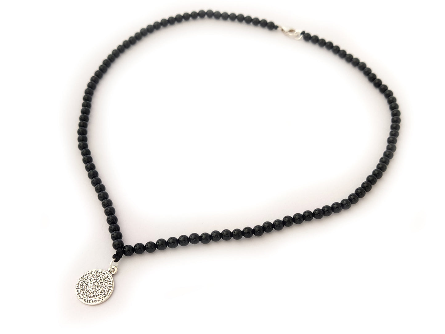 Phaistos Disc Necklace | Sterling Silver 925 | Black Onyx Stones 4mm | Sirioti Jewelry