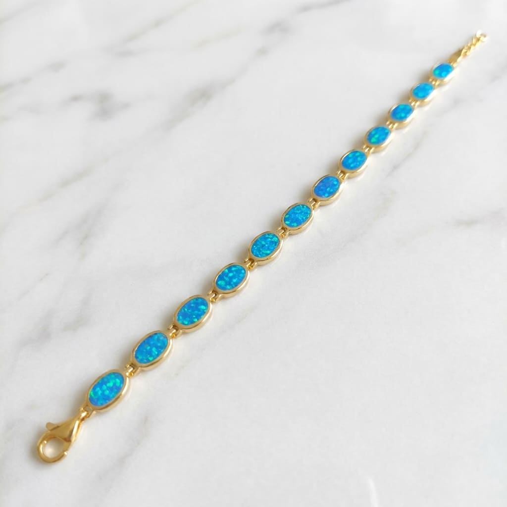 Luxury Oval Blue Opal Bracelet Made in Greece
