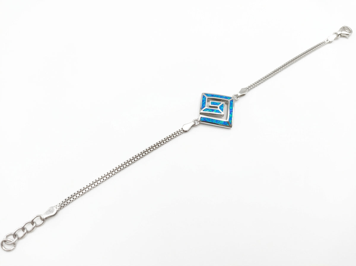 Handmade Greek sterling silver bracelet with blue opal adjustable chain