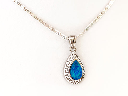 Sterling Silver 925 Blue Opal Greek Infinity Pendant - Greek Silver Jewelry