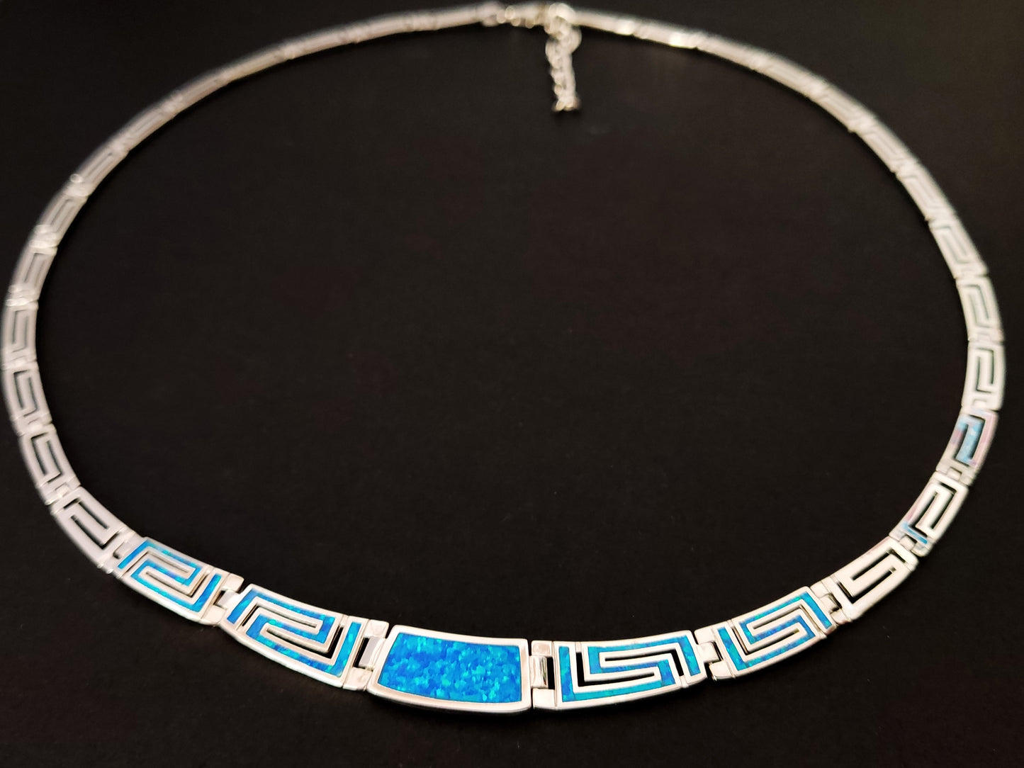 Greek Silver Gradual Blue Opal Necklace