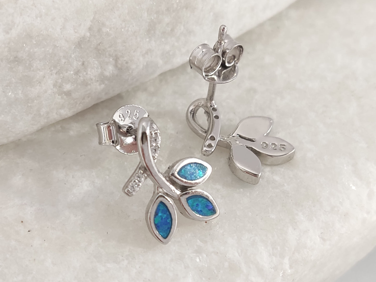 Hallmarked 925 sterling silver earrings close-up macro shot