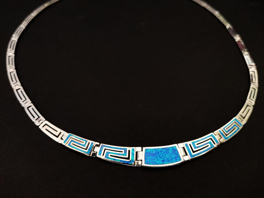 Greek silver necklace with blue opal stones with the sign of infinity from Greece.