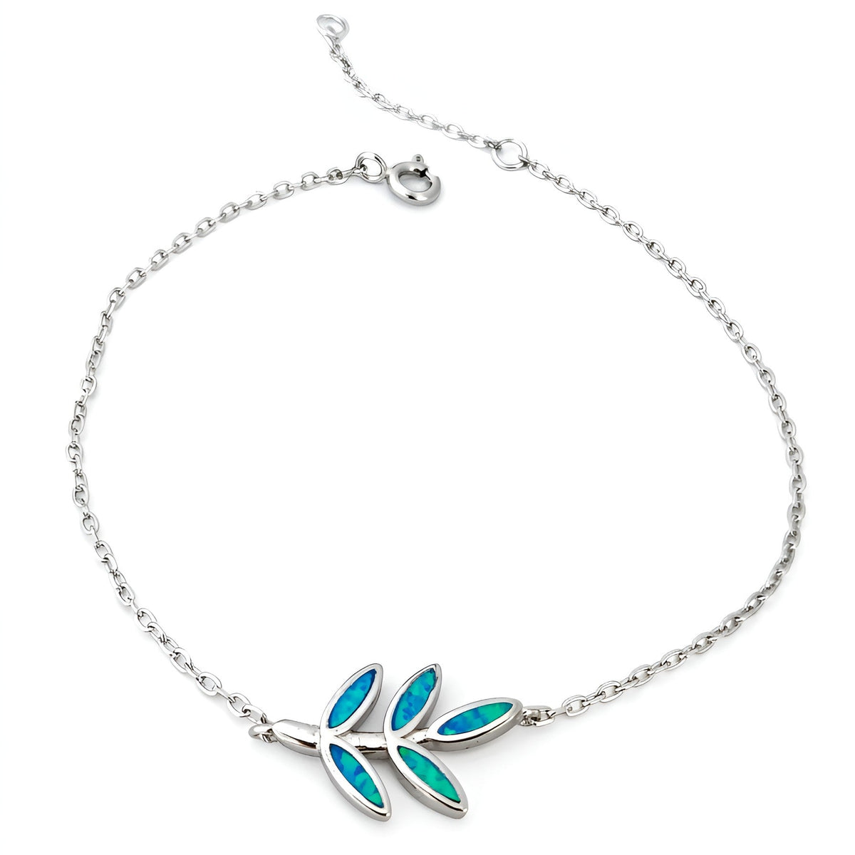 Sterling silver 925 blue opal leaf chain bracelet
