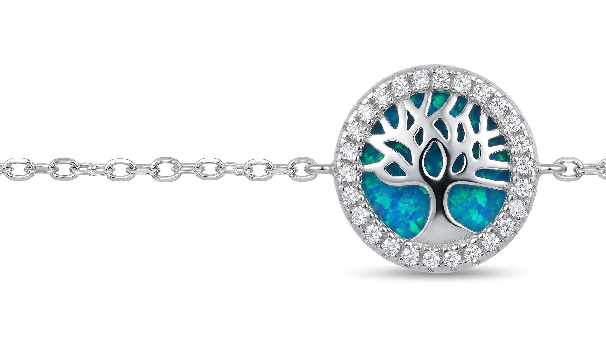 925 silver Tree of Life bracelet with blue opal and cubic zirconia