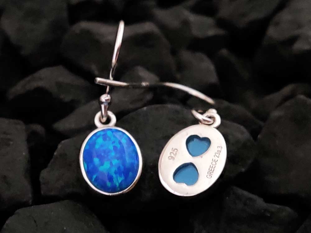 Blue Opal Oval Stones Dangle Earrings 10x9mm