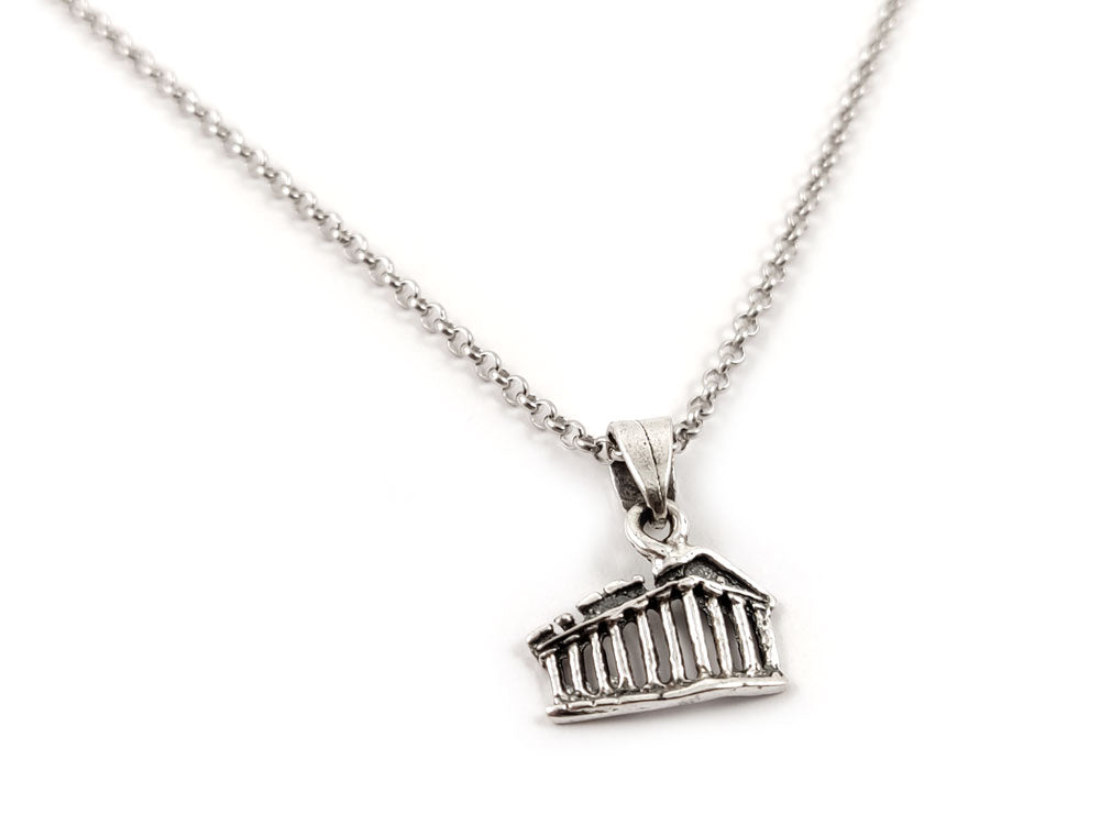 Sterling Silver 925 Greek Parthenon temple measuring 1 x 10 mm on a stylish silver fine chain measuring 2 mm width.
