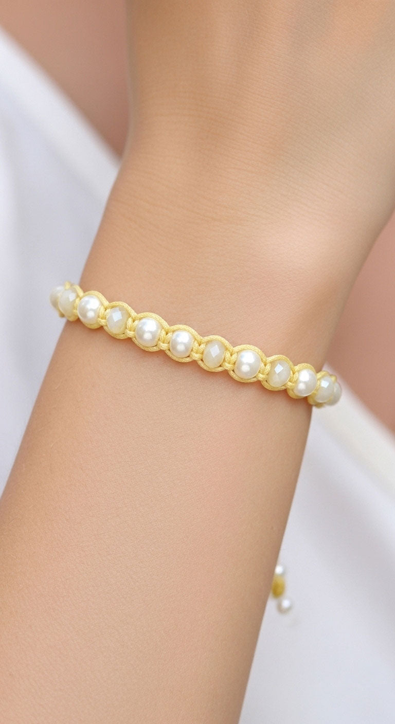 Fresh water pearl and crystals bracelet made in Greece with adjustable length.