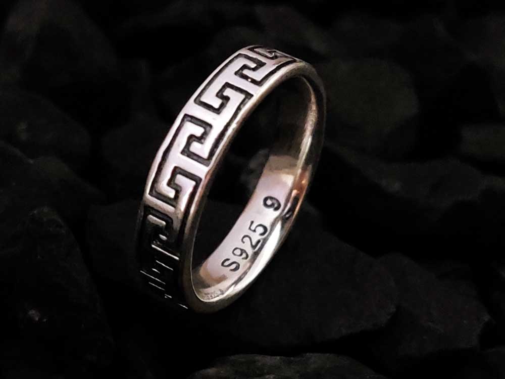 Greek Key Meander Ring, 925 Sterling Oxidized Silver Ring, Infinity Symbol, Greece Key online Band, Handmade Greek Jewelry, Griechischer Smuck