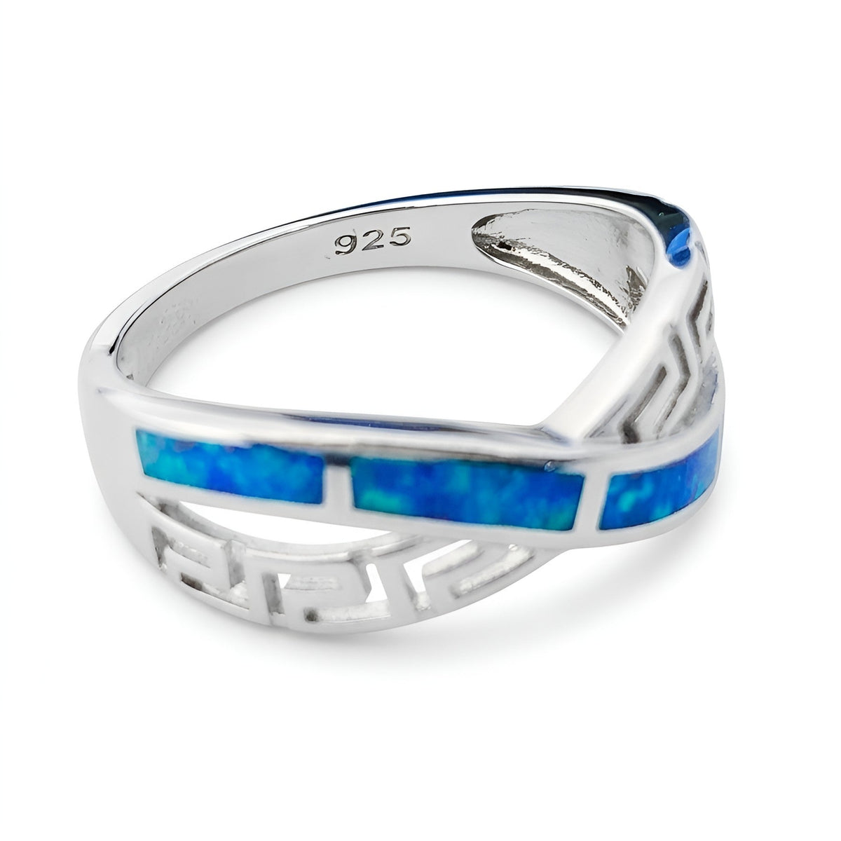 925 sterling silver blue opal ring modern Greek design