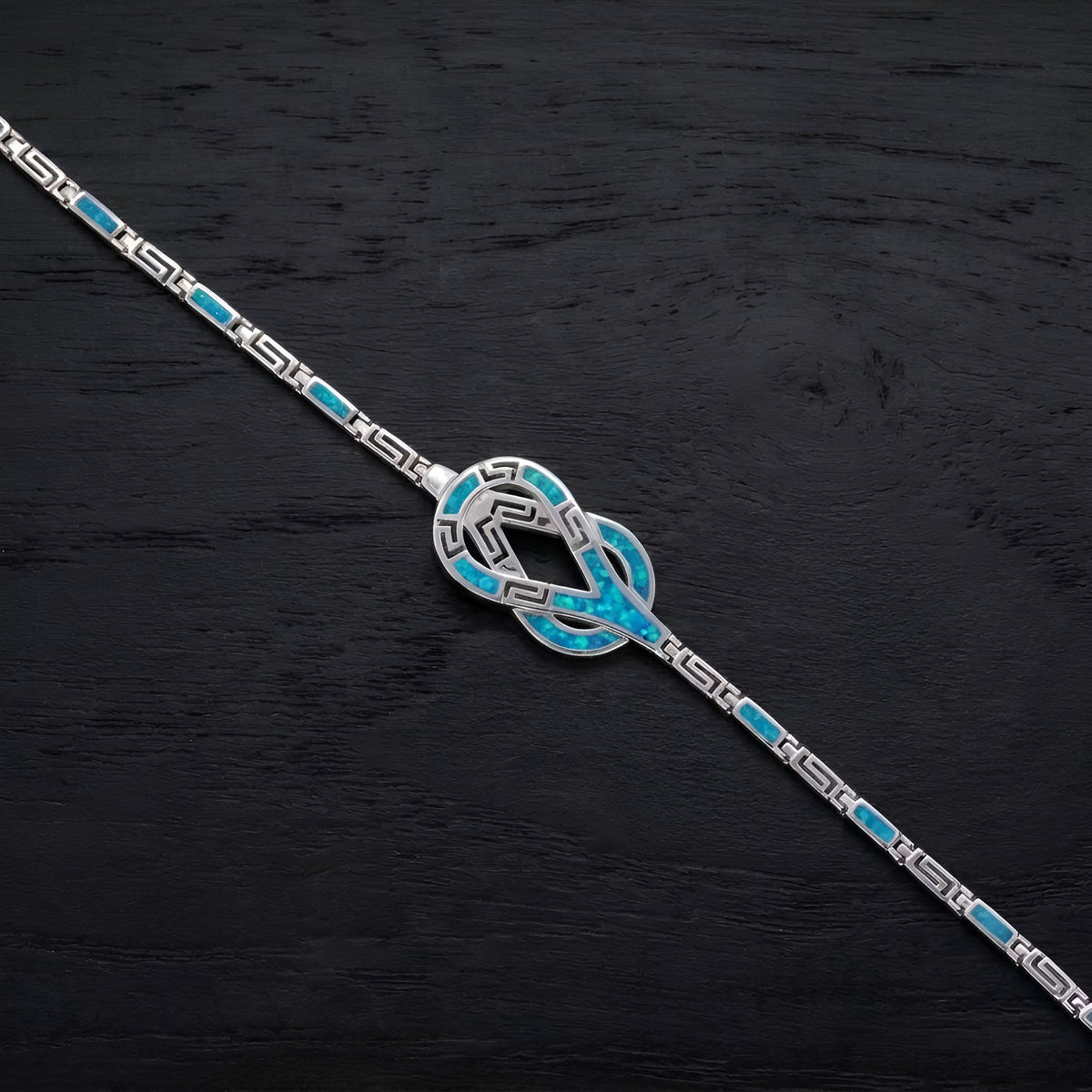 Sterling silver 925 Greek Hercules knot bracelet with blue opal stones