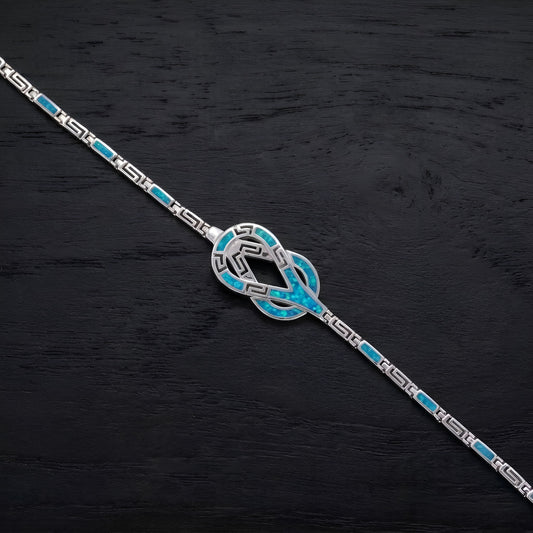 Sterling silver 925 Greek Hercules knot bracelet with blue opal stones