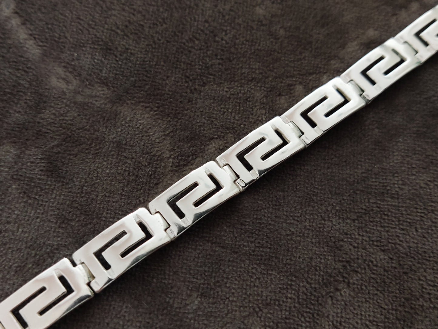 Greek Key Men Women Silver Bracelet 9mm