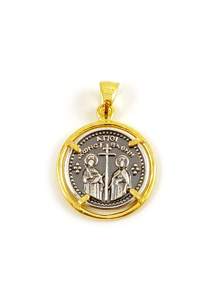 Greek Byzantine Konstantinato Silver Cross Pendant 23mm