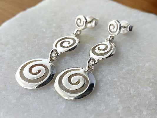 Sterling silver 925 triple spiral Greek stud earrings