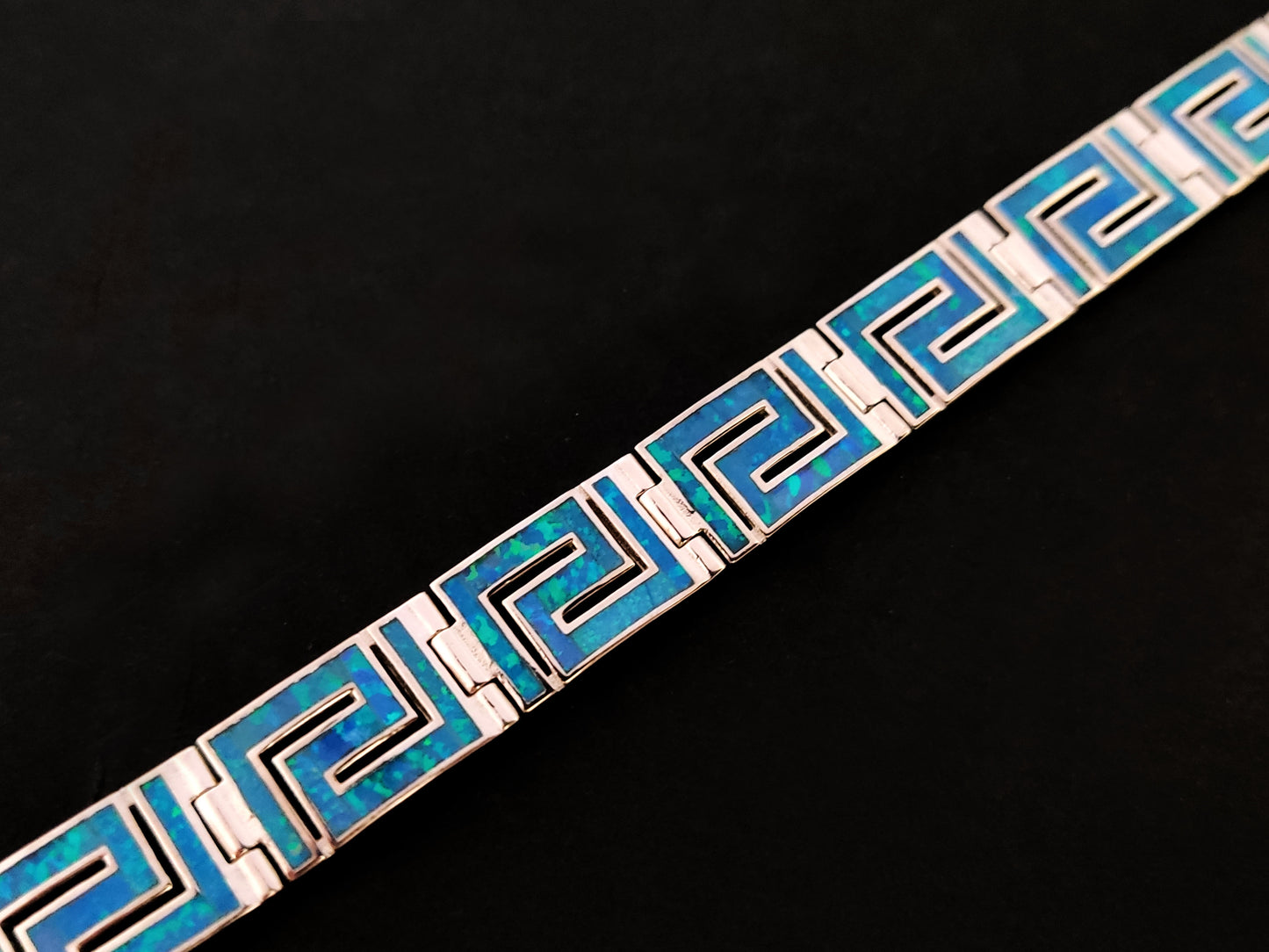 Greek Blue Opal Silver Bracelet 10mm