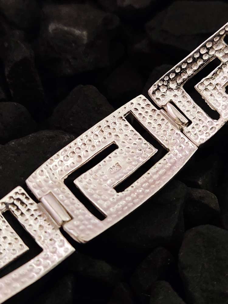 Greek Key Gradual Curved Silver Bracelet