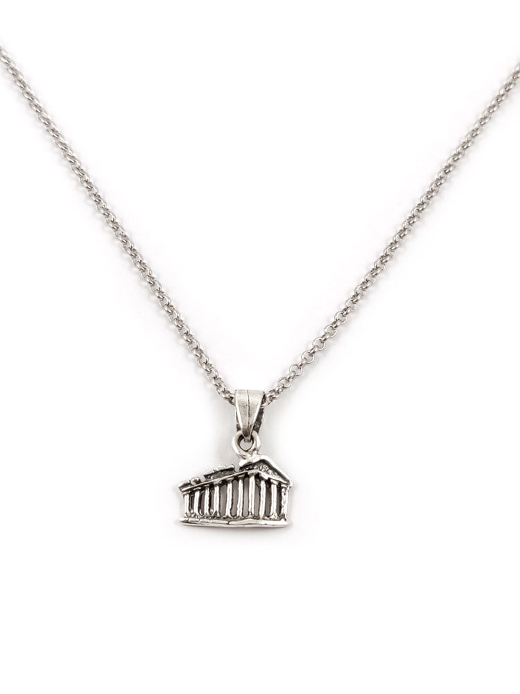 Greek Parthenon Temple Silver Chain Pendant Necklace