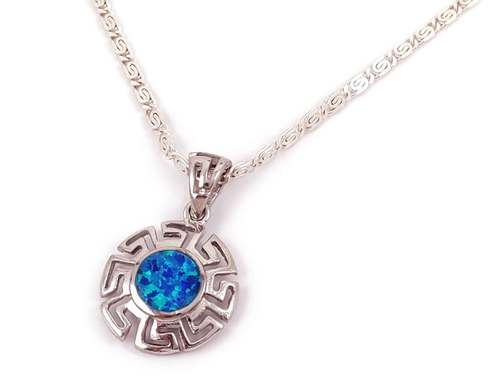 Handmade sterling silver pendant with intricate Greek key design, made in Greece with free shipping.
