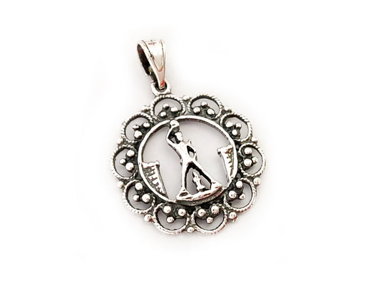 Silver Greek pendant that depicts the Colossus Of Rhodes measuring 23mm diameter.
