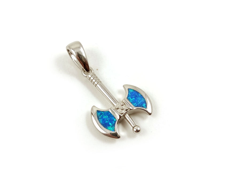 Greek Double Axe Labrys Blue Opal Silver Pendant 25x14mm