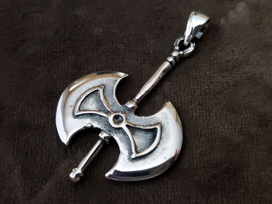 Greek Double Axe Labrys Silver Pendant 45x29mm