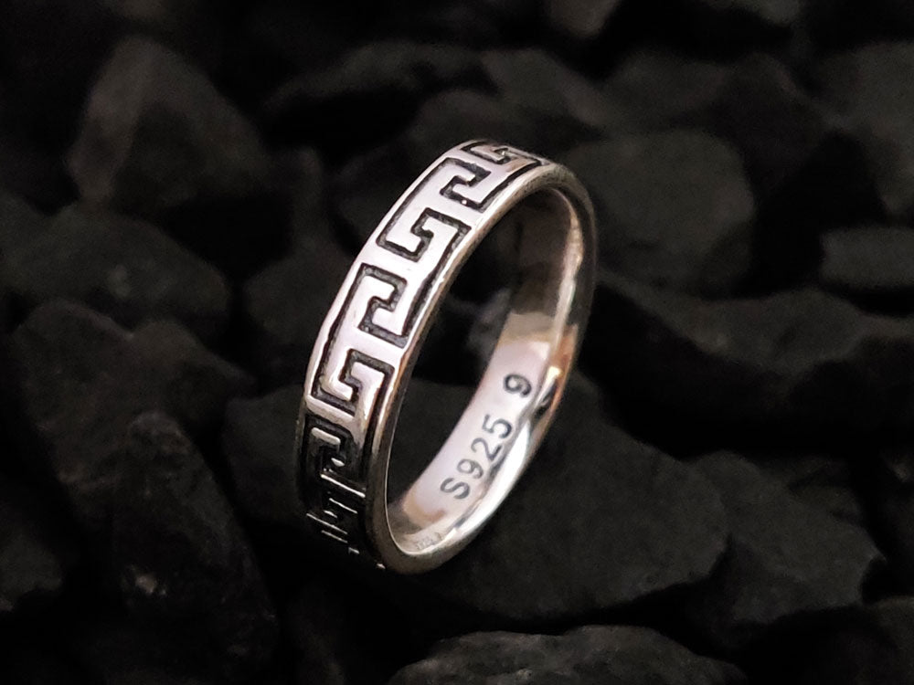 Greek Key Meander Silver Ring 5mm